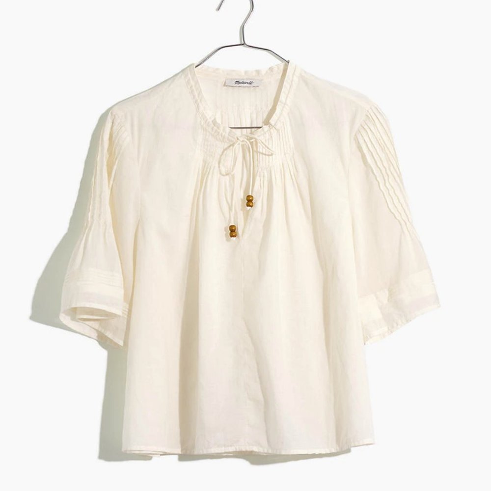 Madewell x Warm Pintuck Tie-Neck Top